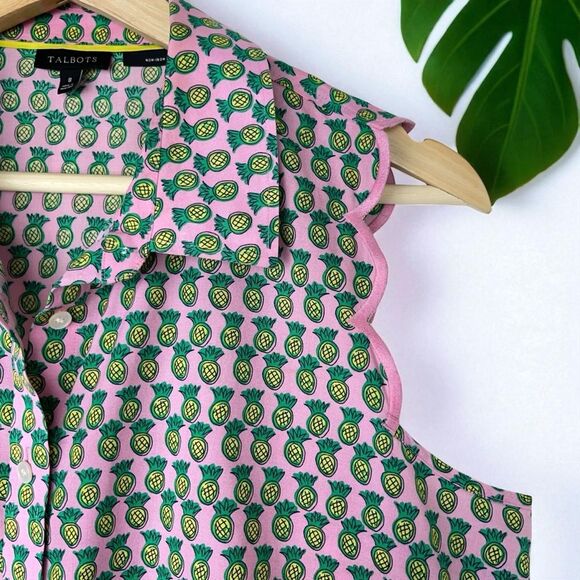 Talbots Scallop Shirt in Dancing Pineapple Print - Picture 7 of 9